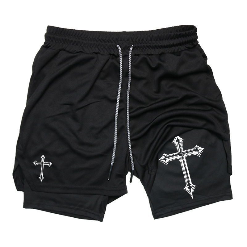 Crossfit Fitness Gear - Cross Print 2-in-1 Workout-Laufshorts für Herren,