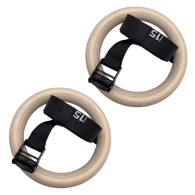 Gymnastic Ring Wood - Q84C Verstellbare Holz-Gymnastikringe mit verstellbarem Riemen,